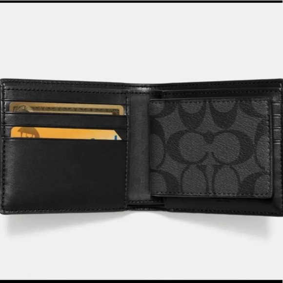 Coach Compact Charcoal Black Id Wallet - Picture 5 of 6
